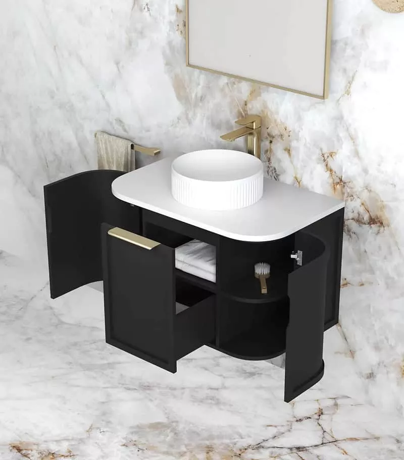 Hampshire 750mm Wall Hung Vanity – Satin Black Open Door