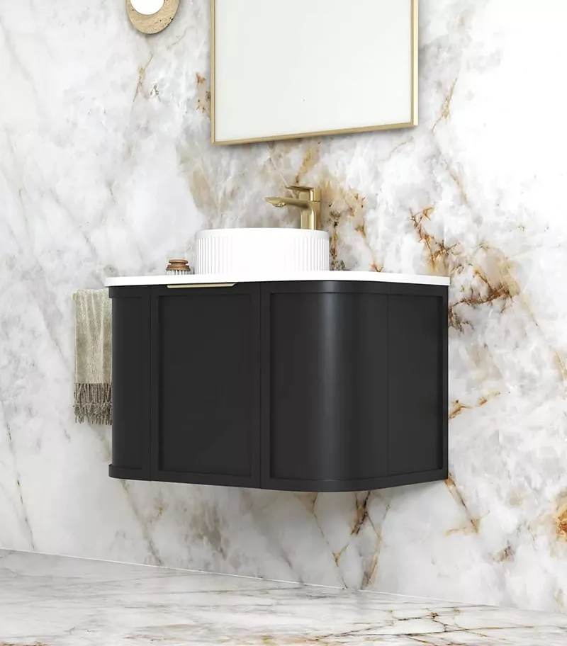 Hampshire 750mm Wall Hung Vanity – Satin Black Side View