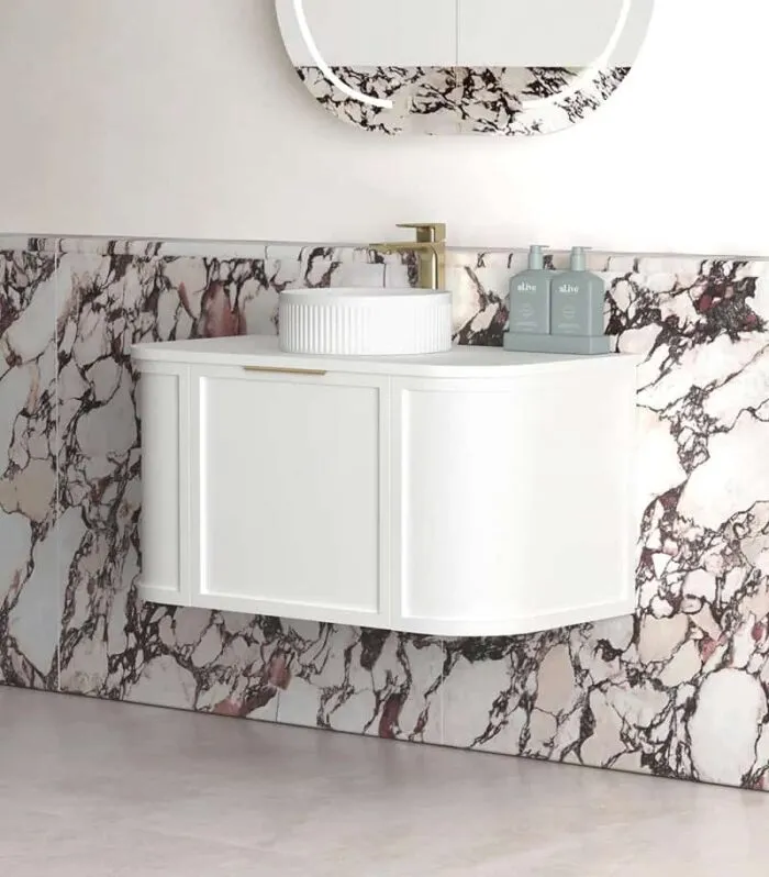 Hampshire 900mm Wall Hung Vanity - Satin White Side View