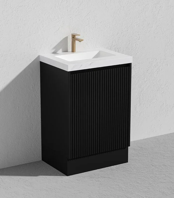 Brighton 600mm Freestanding Vanity - Matt Black With Sintererd Stone Top