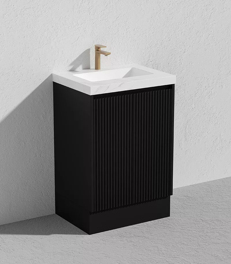 Brighton 600mm Freestanding Vanity - Matt Black With Sintererd Stone Top