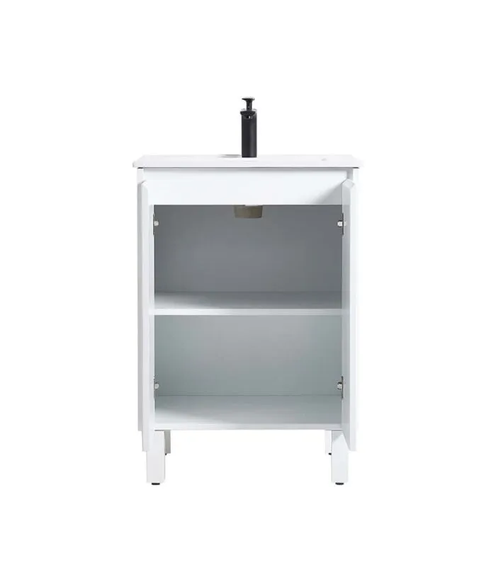 Brighton 600mm Freestanding Vanity - Matt White Open Door