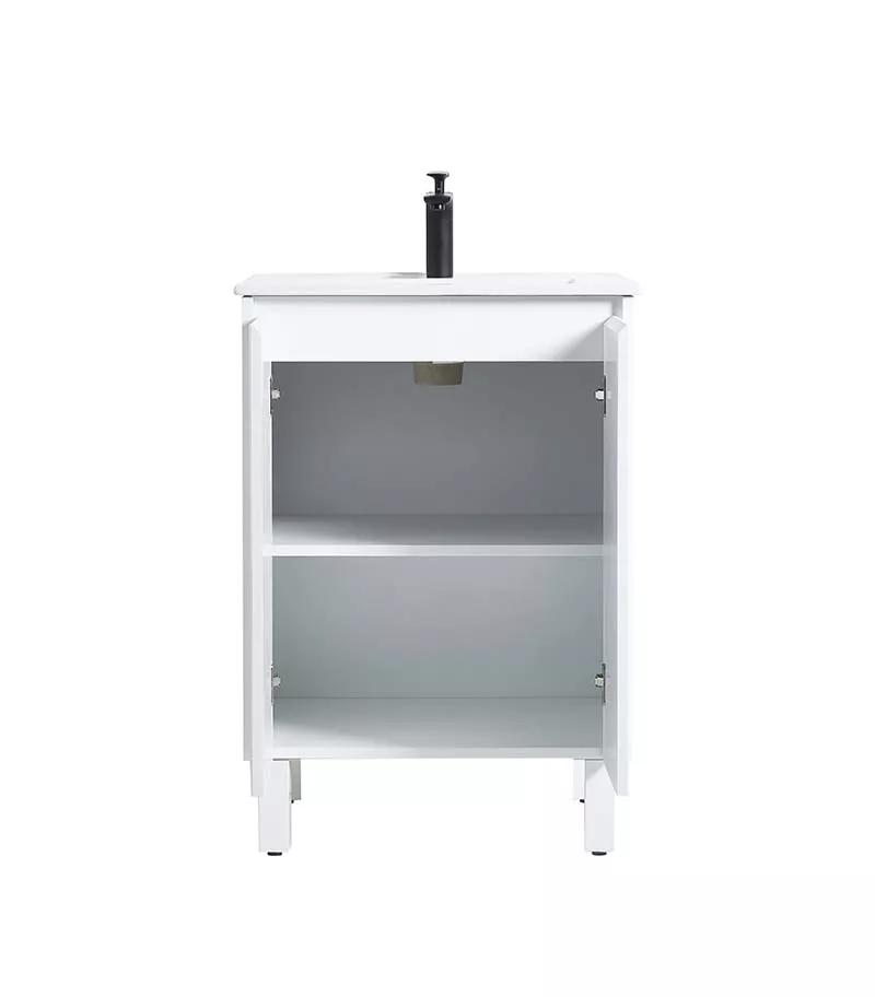Brighton 600mm Freestanding Vanity - Matt White Open Door