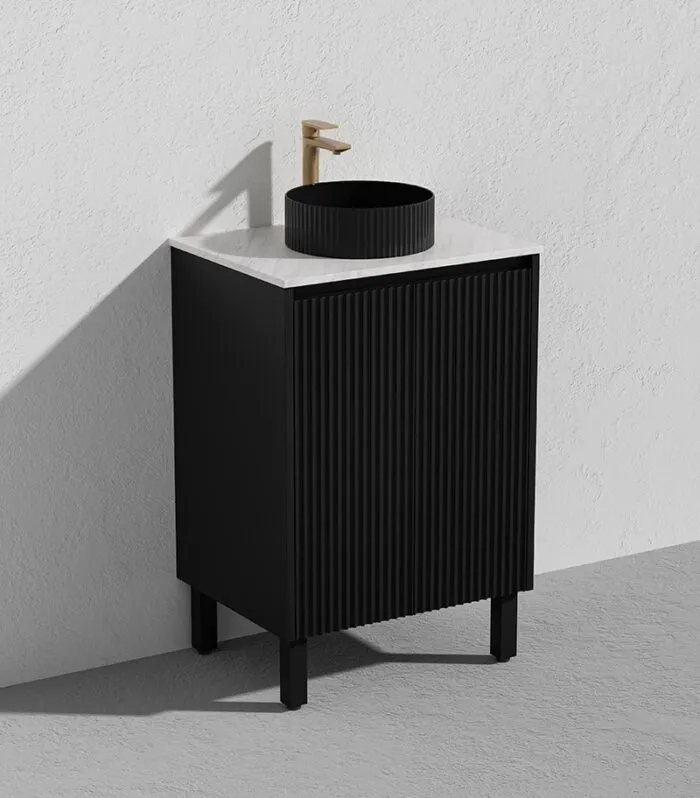 Brighton 600mm Freestanding Vanity - Matt Black With Marble Stone Top