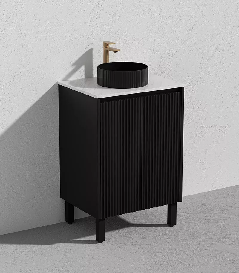 Brighton 600mm Freestanding Vanity - Matt Black With Marble Stone Top