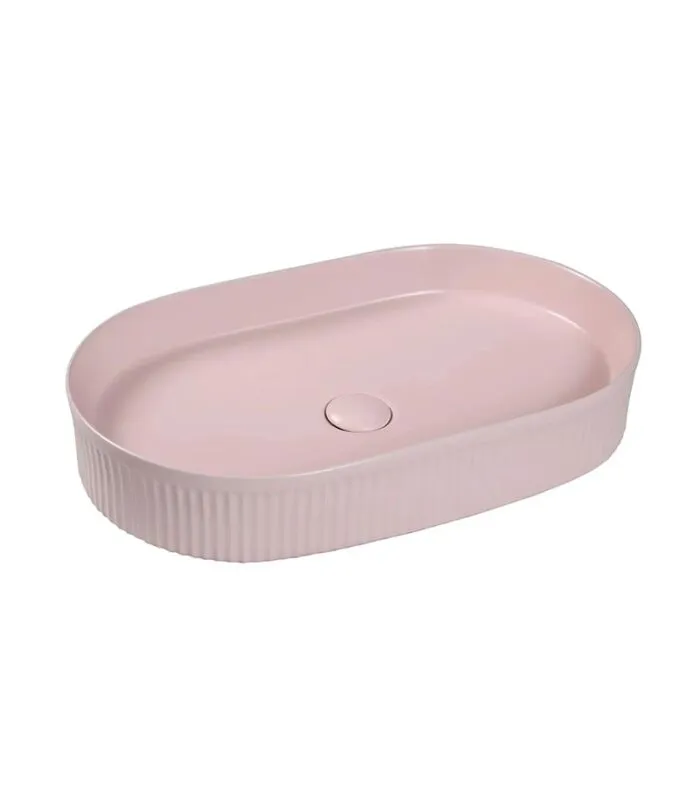 Kensington 580mm Matt Pink Fluted Oval Above Counter Ceramic Basin