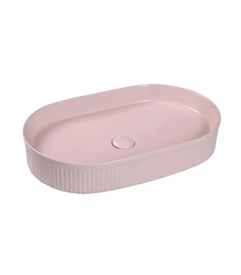 Kensington 580mm Matt Pink Fluted Oval Above Counter Ceramic Basin