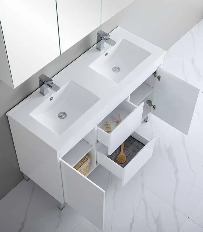 Bexley 1200mm Double Bowls Freestanding Vanity On Legs – Gloss White Interior