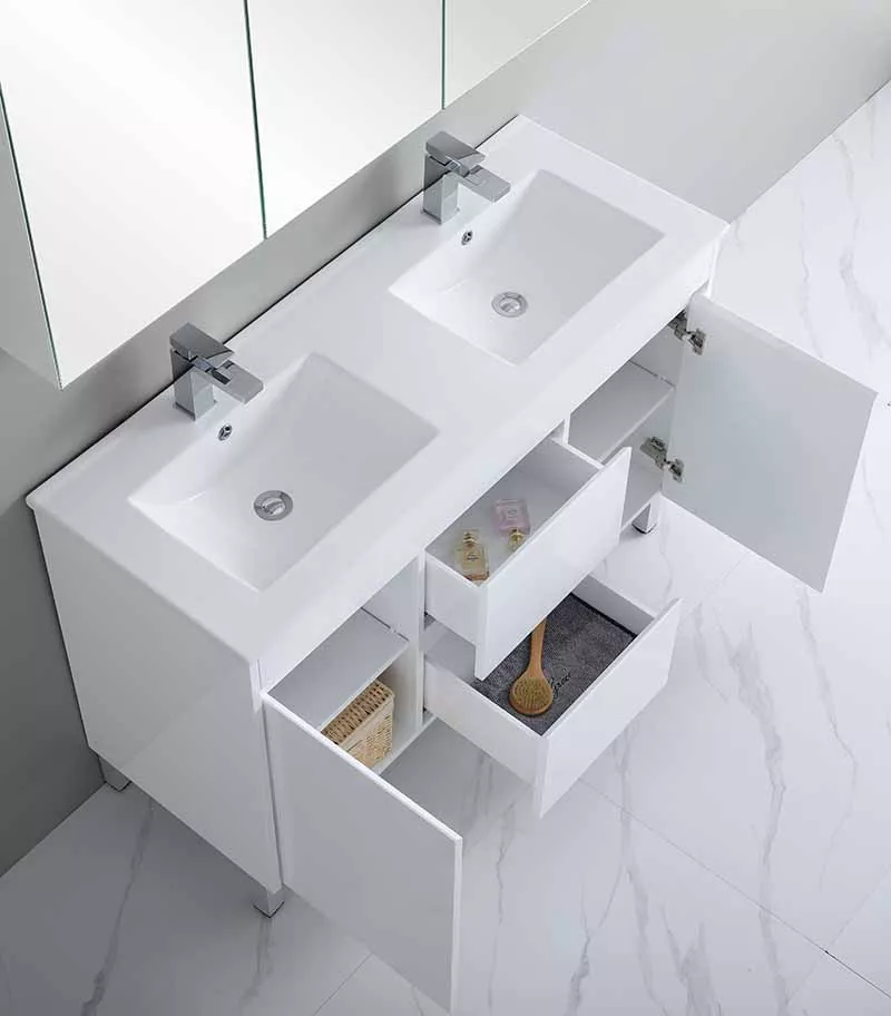 Bexley 1200mm Double Bowls Freestanding Vanity On Legs – Gloss White Interior