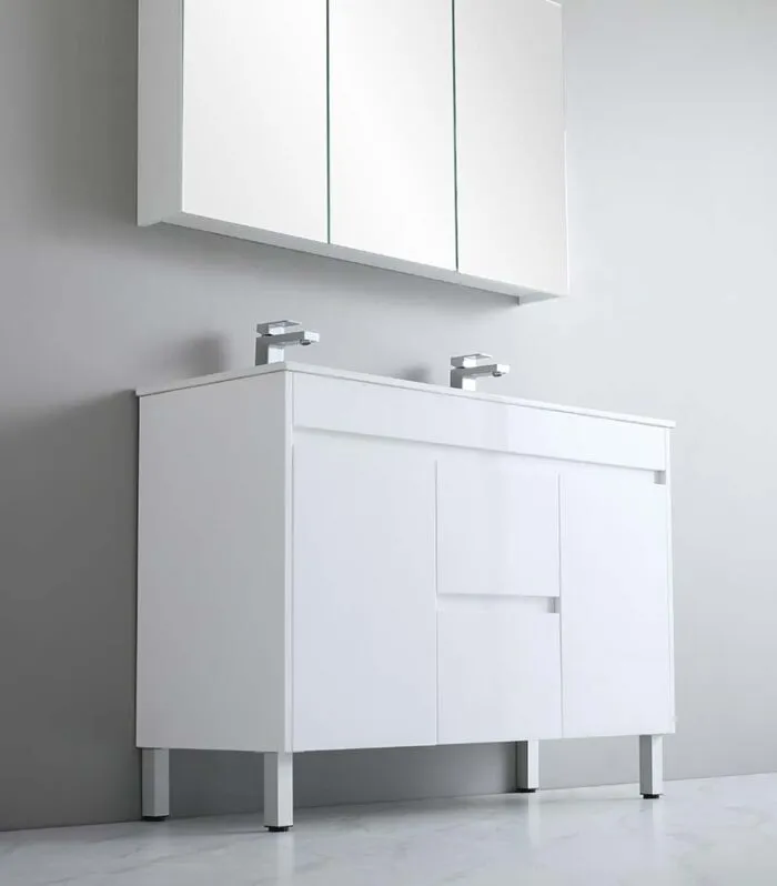 Bexley 1200mm Double Bowls Freestanding Vanity On Legs – Gloss White Sideview