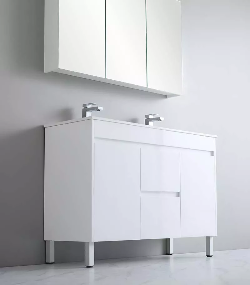 Bexley 1200mm Double Bowls Freestanding Vanity On Legs – Gloss White Sideview
