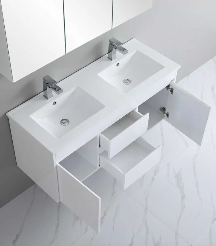 Bexley 1200mm Doube Bowls Wall Hung Vanity - Gloss White Topview
