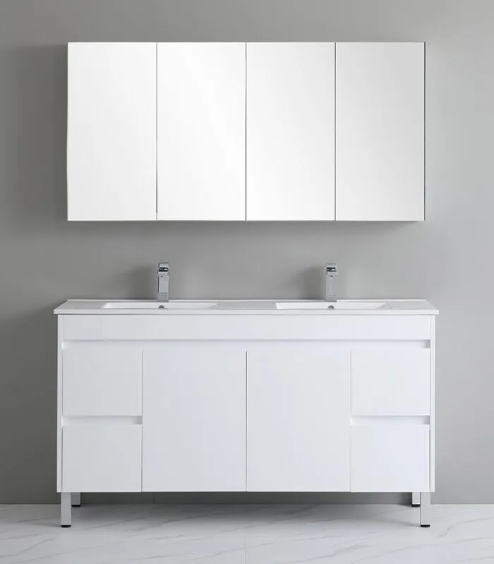 Bexley 1500mm Double Bowls Freestanding Vanity On Legs - Gloss White