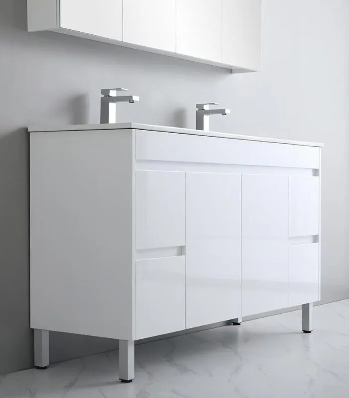 Bexley 1500mm Double Bowls Freestanding Vanity On Legs - Gloss White Sideview