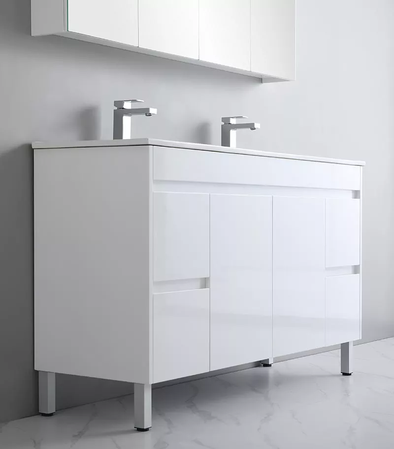 Bexley 1500mm Double Bowls Freestanding Vanity On Legs - Gloss White Sideview