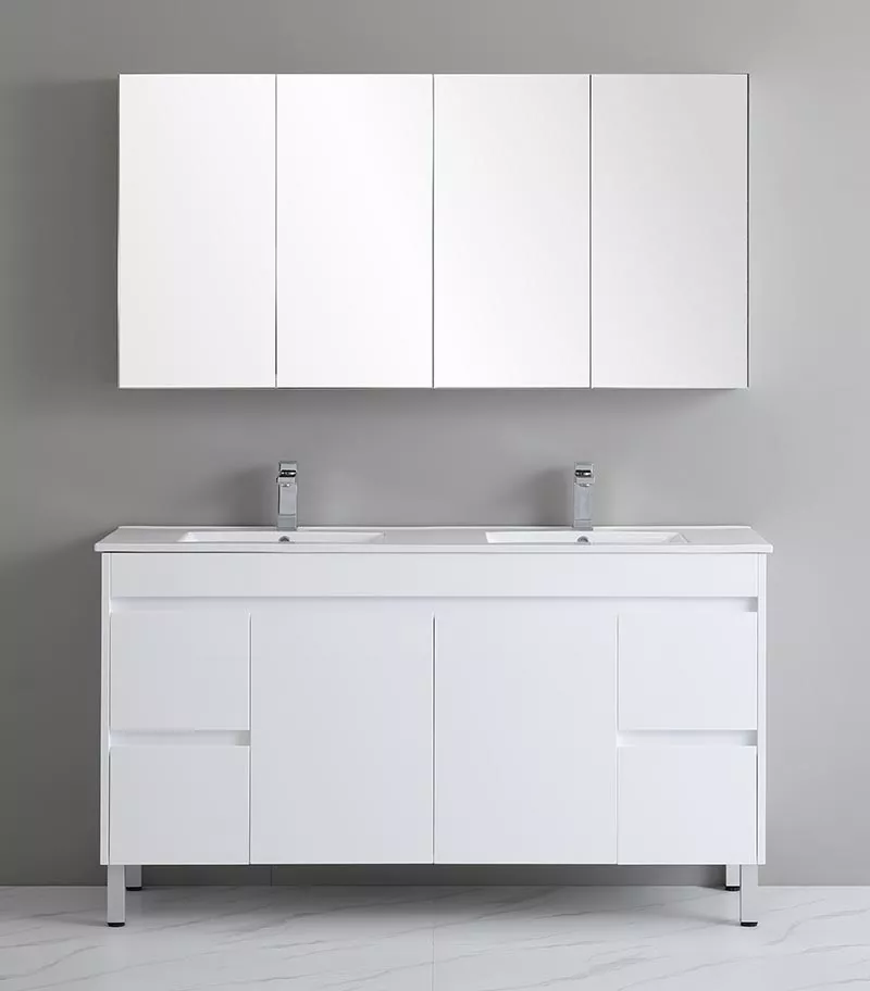 Bexley 1500mm Double Bowls Freestanding Vanity On Legs - Gloss White