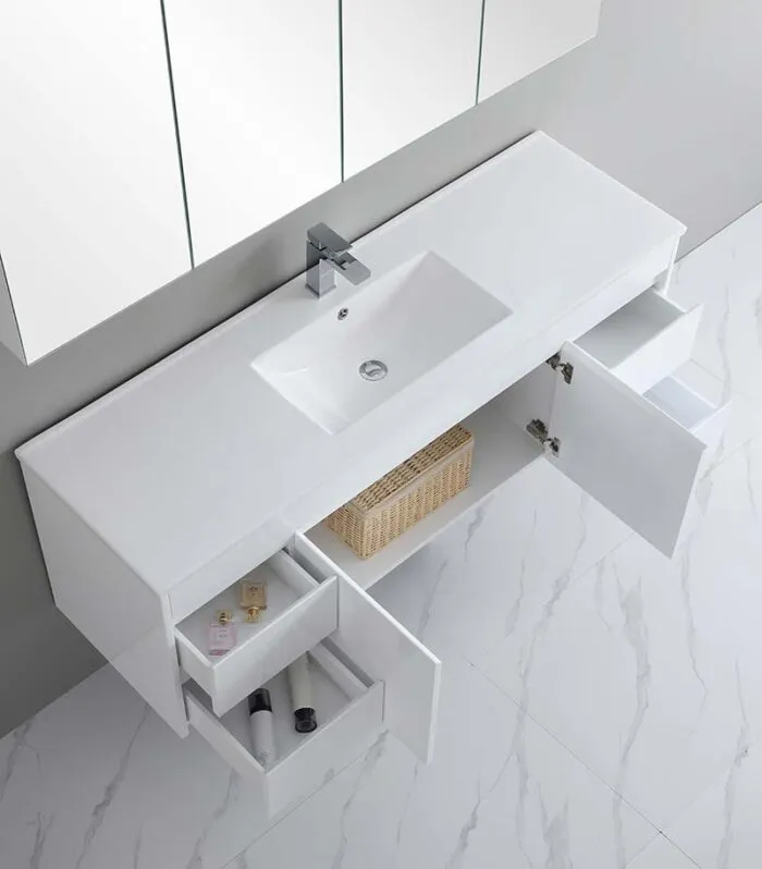 Bexley 1500mm Single Bowl Wall Hung Vanity - Gloss White Topview