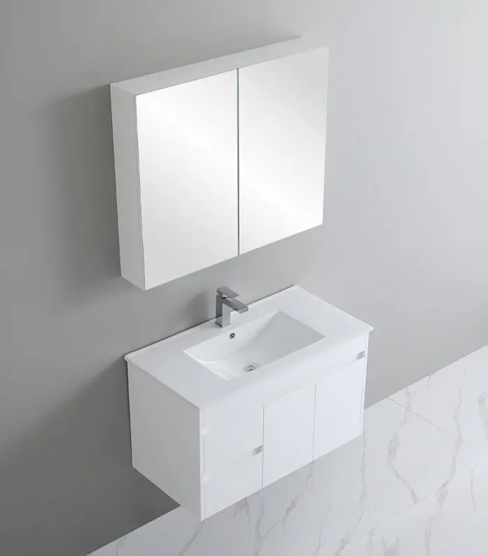 Bexley 900mm Wall Hung Vanity - Gloss White LH Drawers Sideview