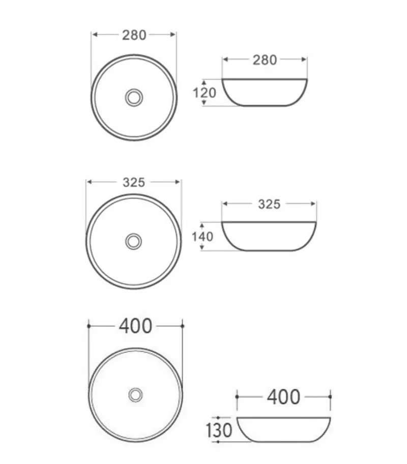 Nova Round Above Counter Ceramic Basin Specification