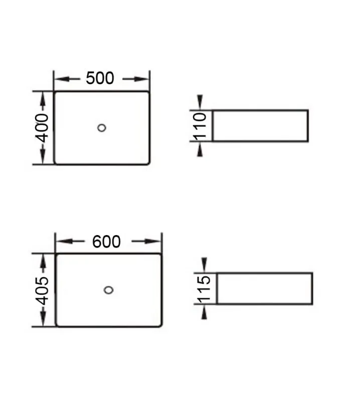 Rosa Square Above Counter Ceramic Basin Specification