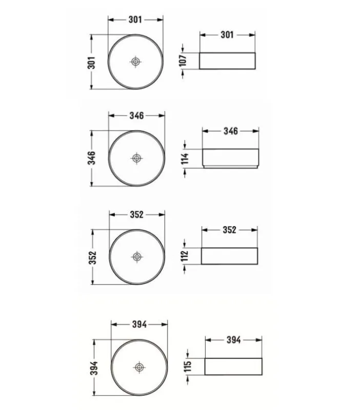 Cove Round Above Counter Ceramic Basin Specification