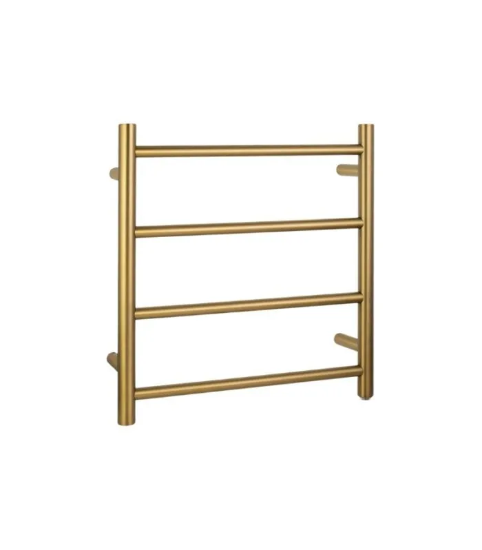 Aqua Round Heated Towel Rack 4 Bars - Brushed Brass