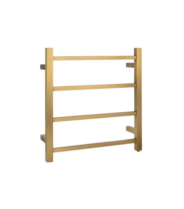 Aqua Square Heated Towel Rack 4 Bars - Brushed Brass