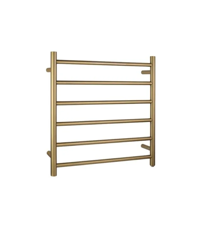 Aqua Round Heated Towel Rack 6 Bars - Brushed Brass