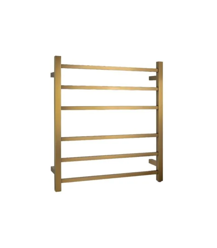 Aqua Square Heated Towel Rack 6 Bars - Brushed Brass