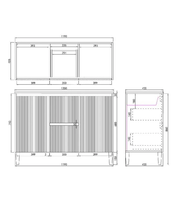 Brighton 1200mm Double Bowls Freestanding Vanity Specification