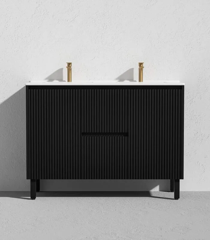 Brighton 1200mm Double Bowls Freestanding Vanity - Matt Black With Ceramic Top On Legs