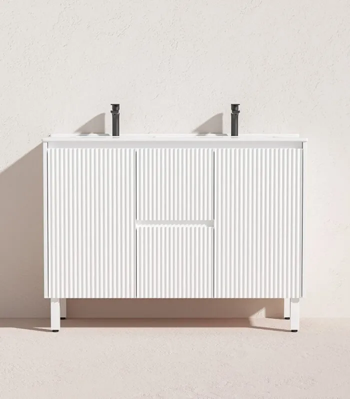 Brighton 1200mm Double Bowls Freestanding Vanity - Matt White