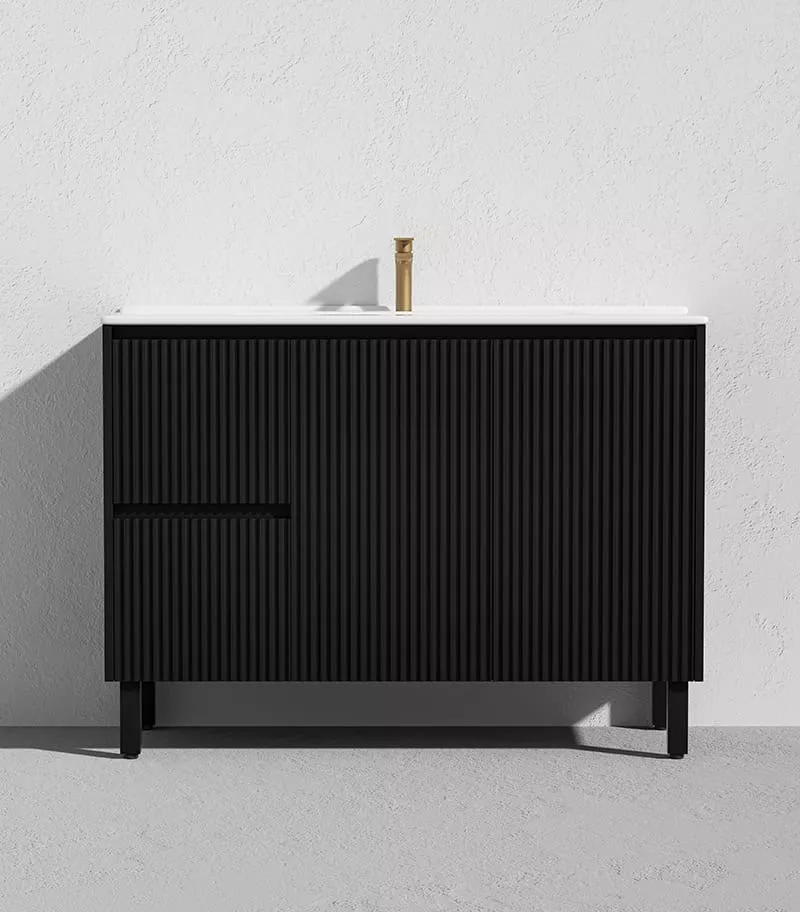 Brighton 1200mm Freestanding Vanity - Matt Black Ceramic Top LH Drawers