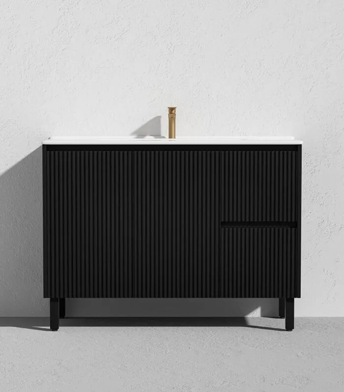Brighton 1200mm Freestanding Vanity - Matt Black Ceramic Top RH Drawers