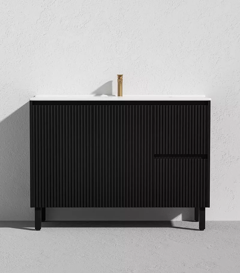 Brighton 1200mm Freestanding Vanity - Matt Black Ceramic Top RH Drawers