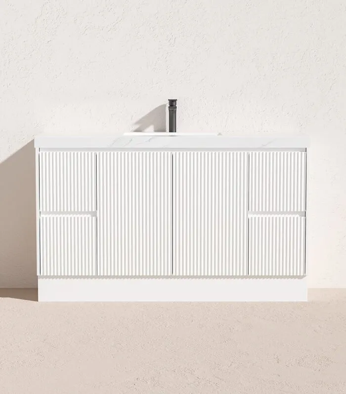 Brighton 1500mm Single Bowl Freestanding Vanity - Matt White Kickboard