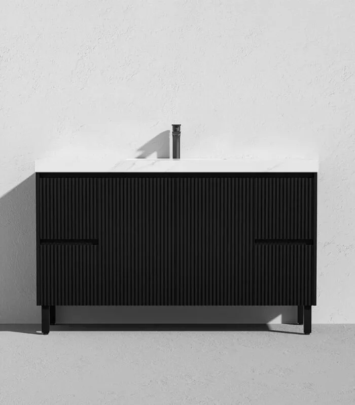 Brighton 1500mm Single Bowl Freestanding Vanity - Matt Black Sintered Stone Top