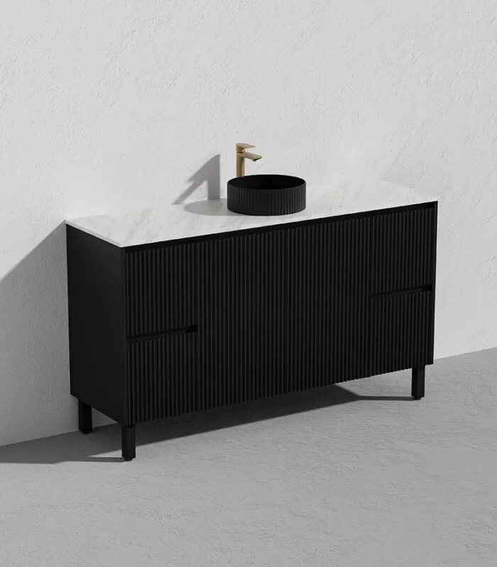 Brighton 1500mm Single Bowl Freestanding Vanity - Matt Black Marble Stone Top