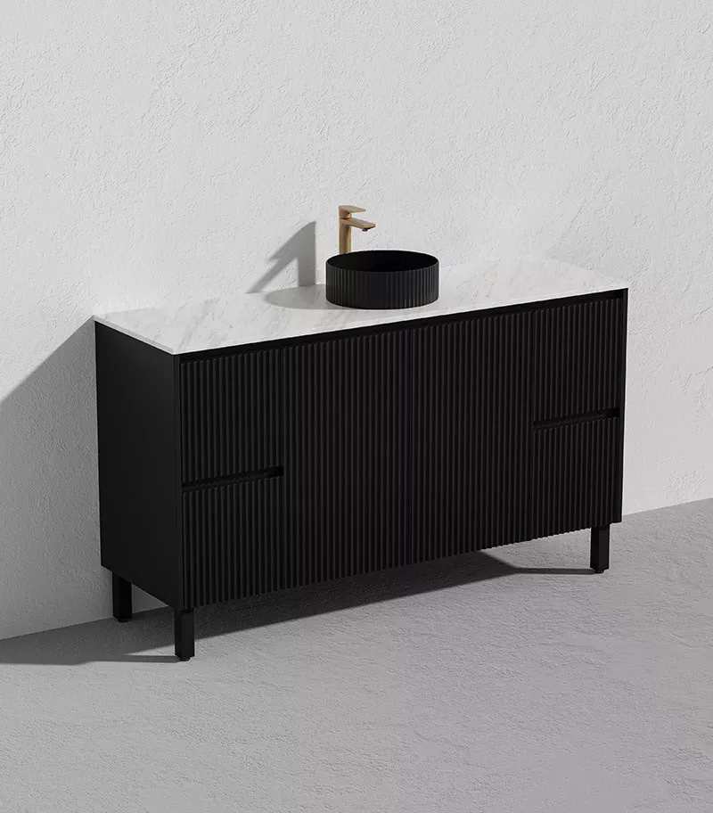 Brighton 1500mm Single Bowl Freestanding Vanity - Matt Black Marble Stone Top
