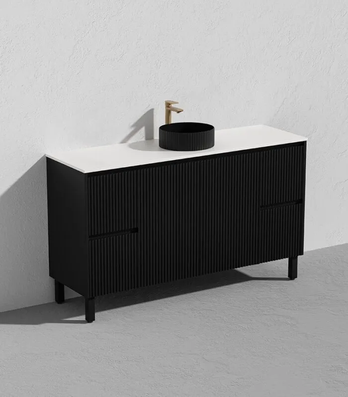 Brighton 1500mm Single Bowl Freestanding Vanity - Matt Black Quartz Stone Top