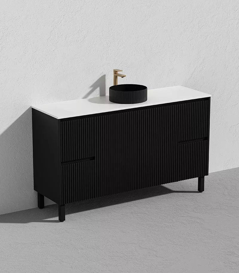 Brighton 1500mm Single Bowl Freestanding Vanity - Matt Black Quartz Stone Top