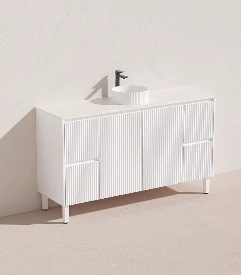 Brighton 1500mm Single Bowl Freestanding Vanity - Matt White Quartz Stone Top