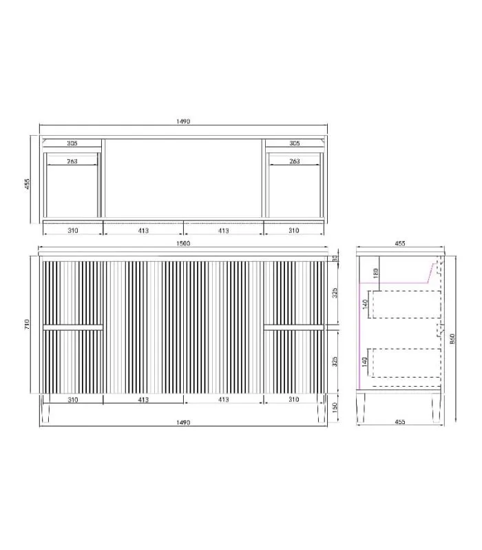 Brighton 1500mm Freestanding Vanity - Specification