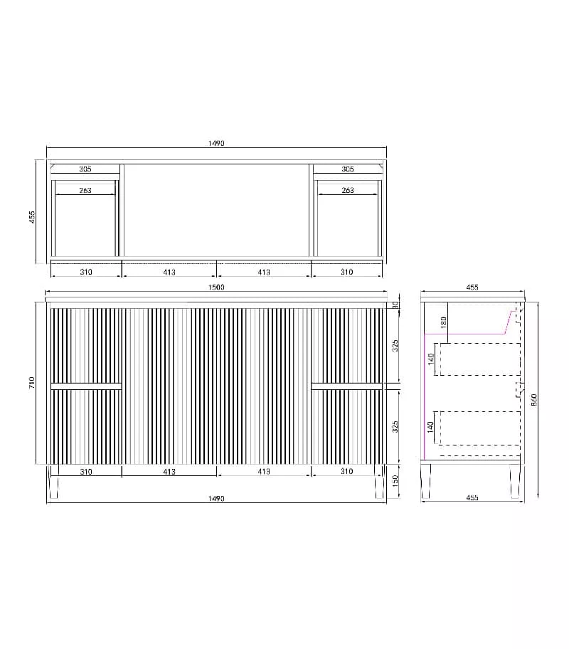 Brighton 1500mm Freestanding Vanity - Specification
