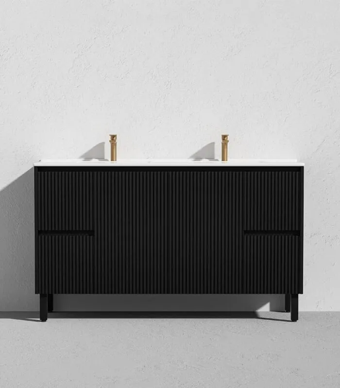 Brighton 1500mm Double Bowls Freestanding Vanity - Matt Black Ceramic Top