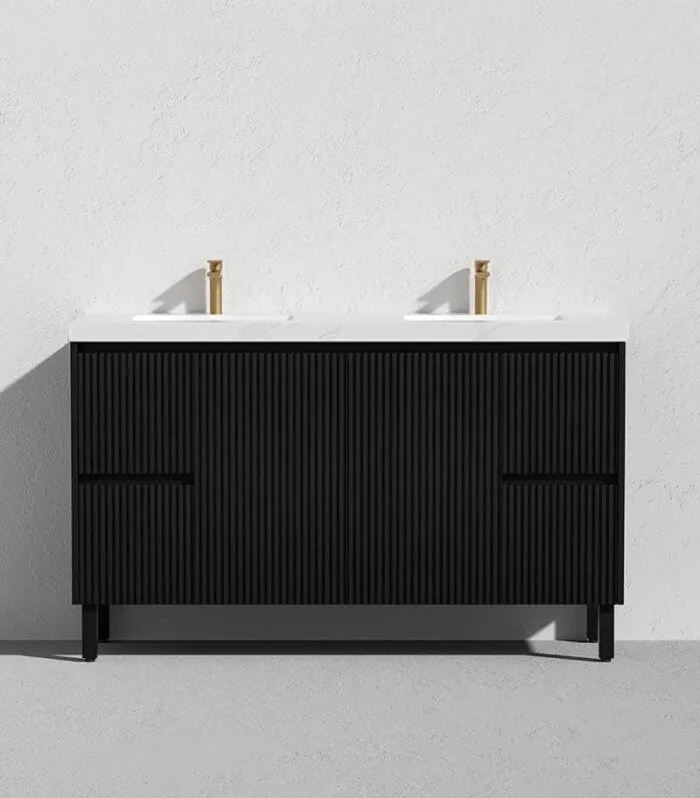 Brighton 1500mm Double Bowls Freestanding Vanity - Matt Black Sintered Stone Top