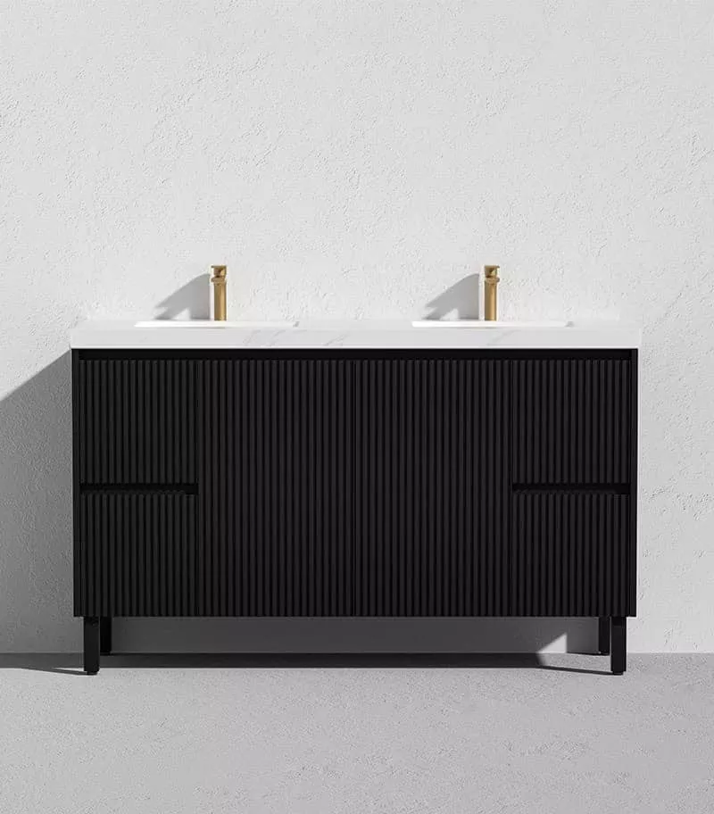 Brighton 1500mm Double Bowls Freestanding Vanity - Matt Black Sintered Stone Top