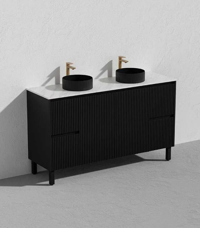 Brighton 1500mm Double Bowls Freestanding Vanity - Matt Black Marble Stone Top