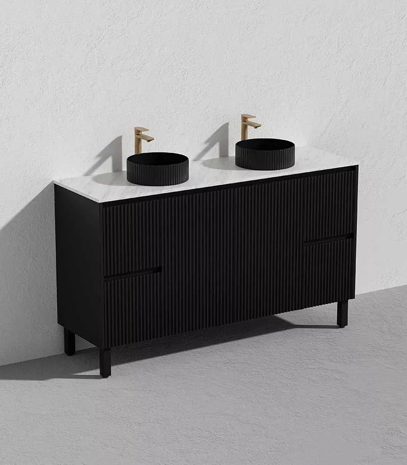 Brighton 1500mm Double Bowls Freestanding Vanity - Matt Black Marble Stone Top