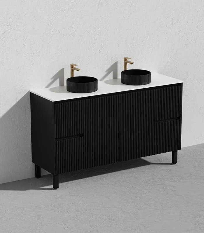 Brighton 1500mm Double Bowls Freestanding Vanity - Matt Black Quartz Stone Top